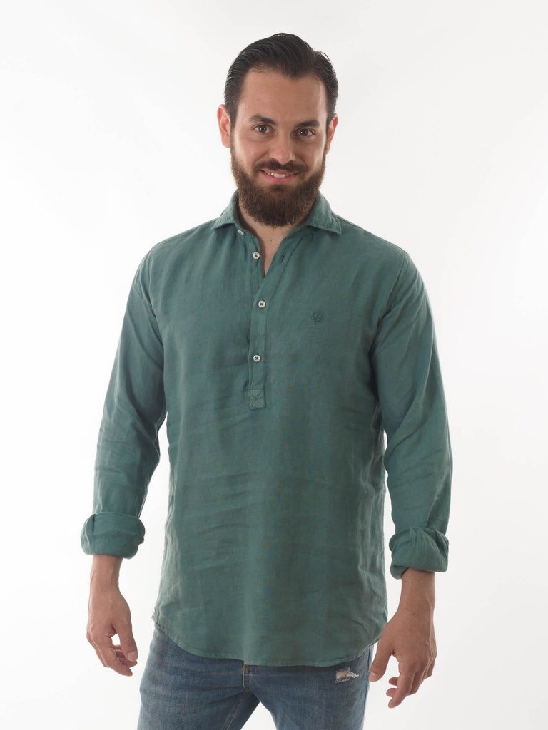 Camisa Polera 100% Puro Lino Verde Petróleo