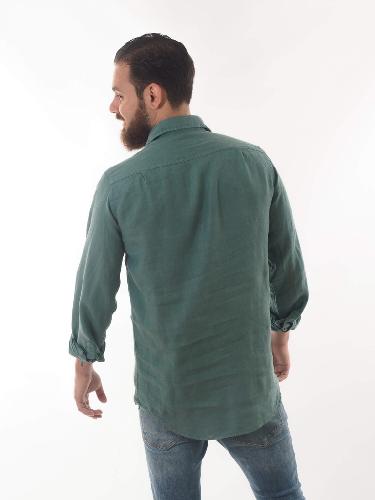 Camisa Polera 100% Puro Lino Verde Petróleo