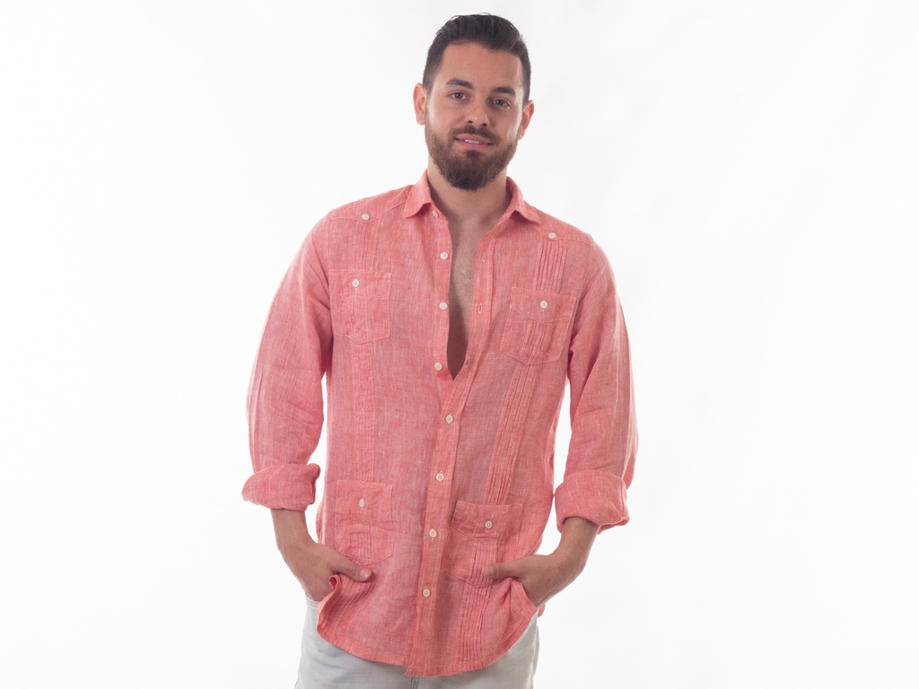 GUAYABERA 100% LINO ROJA